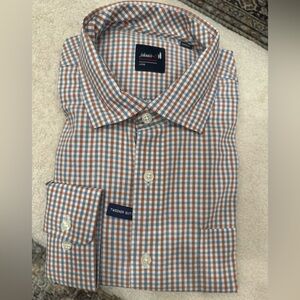 johnnie-O Men's Casual Blue and Orange Plaid Shirt
